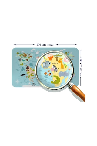Eğitici Dünya Haritası Dünya Atlası Çocuk Ve Bebek Odası Duvar Sticker-60x105-3782 - Renkli Çok Renkli