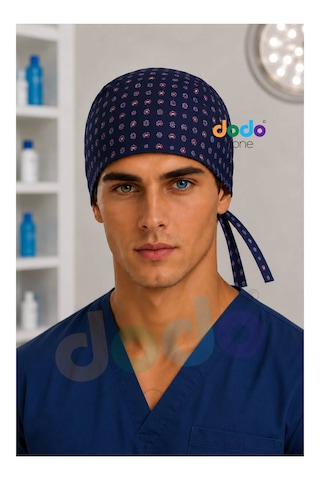 Lacivert Şal Desenli Cerrahi Bone , Medikal Bone , Doktor, Hemşire, Diş Hekimi Ve Veteriner Bonesi Mavi