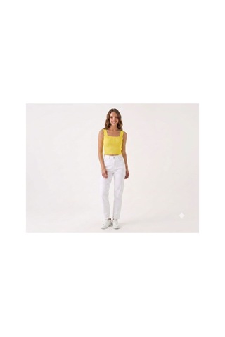 Onno Style Women Kolsuz Askılı Kare Yaka Fitilli Triko Kadın Bluz Sarı