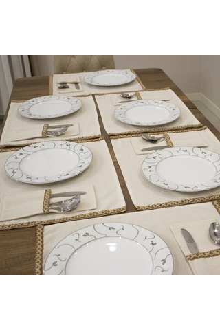 Dnc Home Tekstil Ndchome Keten 6lı Amerikan Servis Seti Kaşıklık Hediyeli 35 X 55 Krem