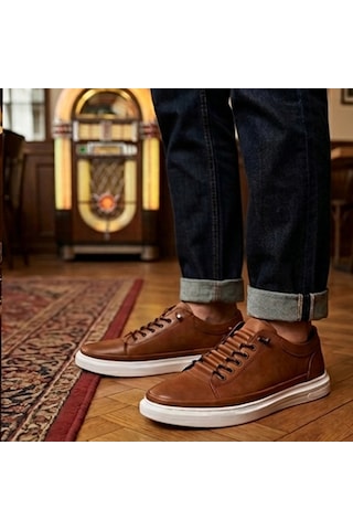 Genel Markalar Erkek Siyah Beyaz Tabanlı Retro Sneaker Taba