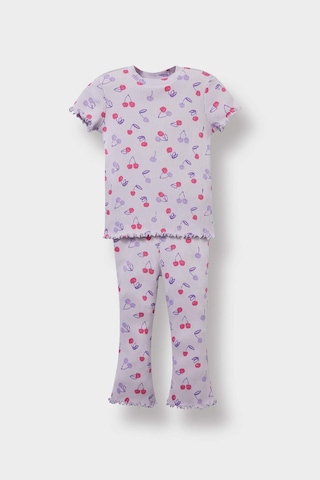 Defacto Kız Bebek 2li Takım Desenli Fitilli Kaşkorse Kısa Kollu Tişört Tayt F3510a525aupr305 Mor