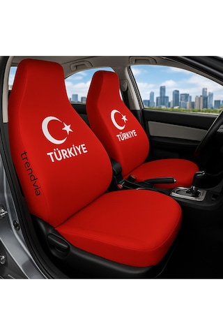 Türkiye Ay Yıldız Bayraklı Ön Ve Arka Oto Koltuk Kılıfı Seti Penye Servis Tipi Koltuk Koruyucu