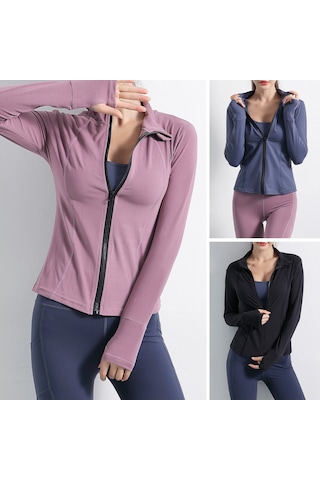 Gajeena Kadın Spor Ceketi - Nefes Alabilir, Hızlı Kuruma, Parmak Delikli, Yoga Ve Koşu İçin Mor