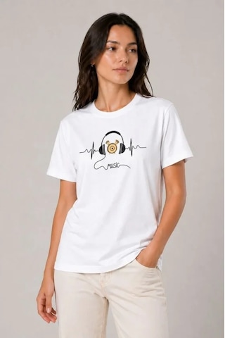 Hazego Müzik Temalı Baskılı Tişört Bisiklet Yaka Kısa Kol T-shirt - Beyaz
