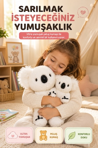 26 Cm Beyaz Anne Ve Yavru Koala Peluş Oyuncak Yumuşak Dekoratif Çocuk Odası Uyku Arkadaşı