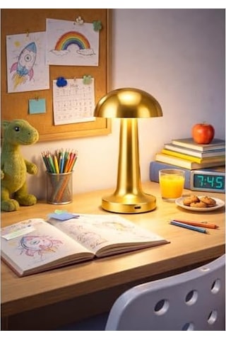 Mantar Lamba Dokunmatik 3 Kademeli Led Masa Lambası Şarj Edilebilir Kablosuz Taşınabilir Gece Lambası Dekoratif Gold Abajur .