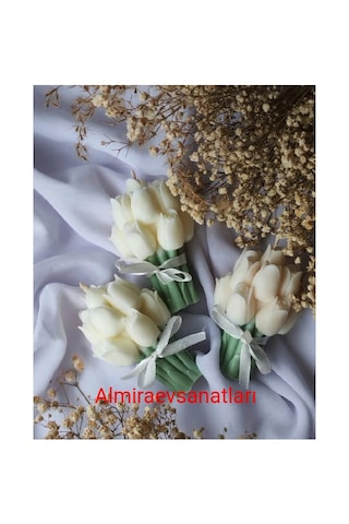 3 Lü Beyaz Lale Buketi Mum Beyaz