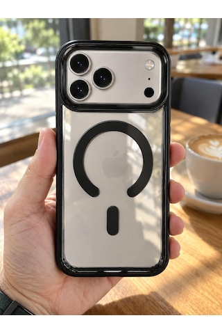 Apple iPhone Uyumlu 17 Pro Max Magsafe Renkli Çerçeve Şeffaf Kılıf Metal Kamera Korumalı