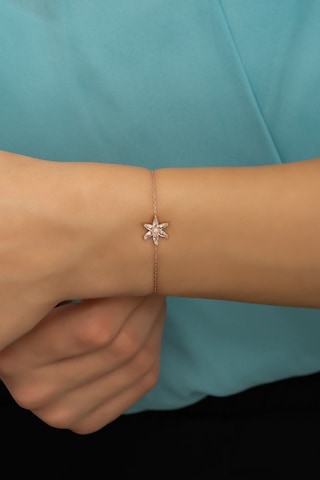 Nereze 925 Ayar Gümüş Beyaz Taşlı Lotus Çiçeği Bileklik