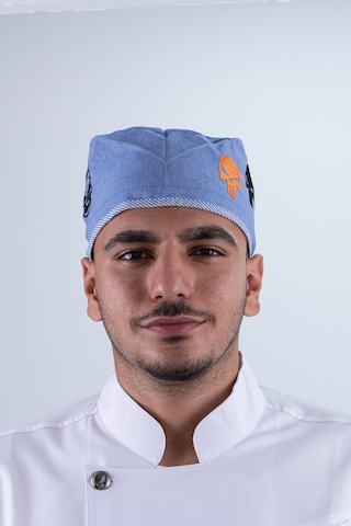 Chef Bone Kep Aşçı Şef Şapkası Kuru Kafa Desenli Mavi Çok Renkli