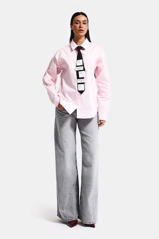 Itsbasic Kadın Pembe Renk Oversize Kravatlı Özel Tasarım Bol Kesim Gömlek