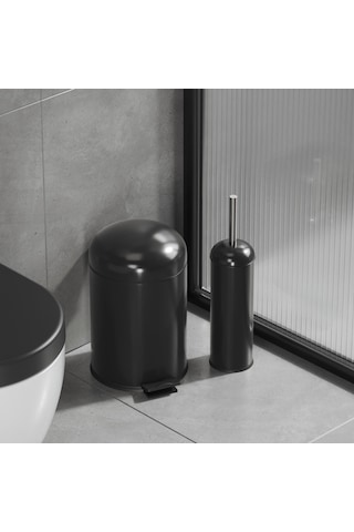 Aqua Bagno Smile Klozet Fırçası + Çöp Kovası 5 Lt -2 Parça Set, Mat Siyah