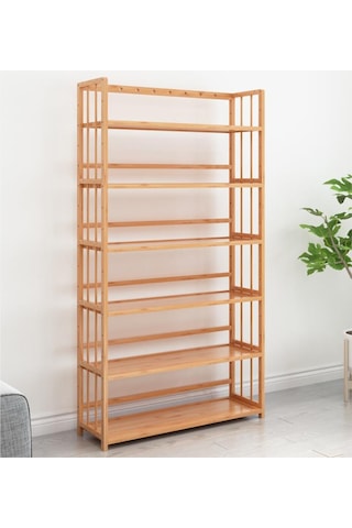 Valkyrie 6 Katlı Bambu Raf Kitaplık 78x23x149,5 Cm Çok Amaçlı Düzenleyici Dekoratif Organizer Kahverengi