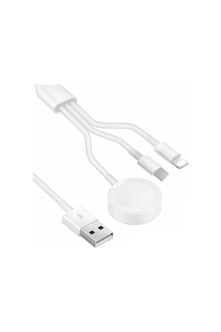 Akıllı Saat + Lightning + Type-C-Wireless Usb Şarj Çoklu Kablosu-Beyaz