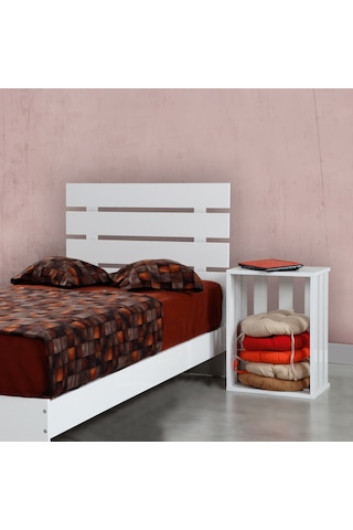 Pasifichome Huga Tek Kişilik Beyaz Ahşap Karyola / 120X200Cm Başlıklı Karyola