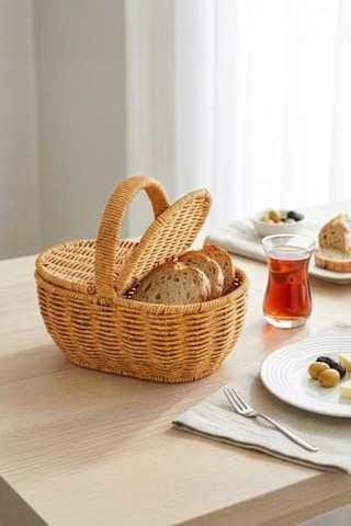 Oval Hasır Rattan Mini Kulplu Sepet - Bb6069