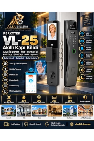 Perkotek Vl-25 Avuç İçi Damar Yüz Ve Parmak İzli Kapı Açma Kilidi