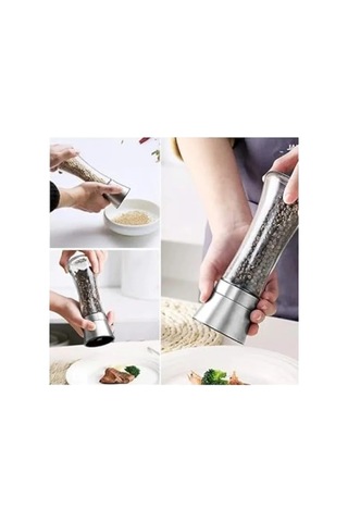 Cam Gövdeli Metal Krom Kapaklı Tuz Karabiber Değirmeni Seti 19 Cm Açık Ahşap