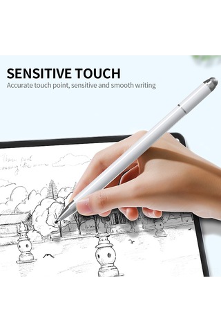 Maiyame 3'lü Metal Dürtü Kalemi - Disk+iletken Kumaş Ucu+neutral Kalem, 180 Eğimli Uç, Hassas Dokunmatik, İos/android Uyumlu, Beyaz