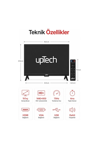 Uptech 19" Sesli Uzaktan Kumandalı 75hz 5ms Hdmı Vga Geniş Ekran Monitör