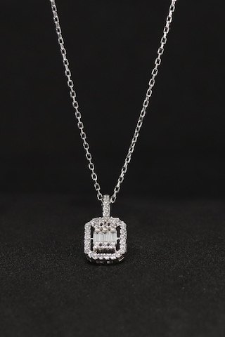 Baget Taşlı Tasarım Kadın Gümüş Kolye