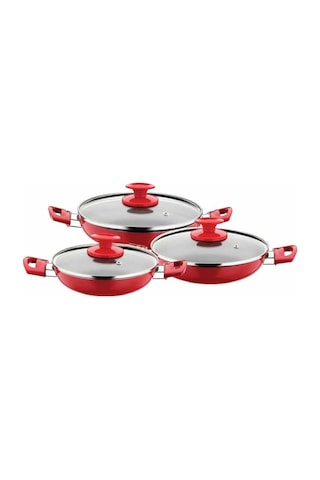 Papilla Redio 6Lı 18-20-22 Cm Yumurta Sahan Seti. Kırmızı