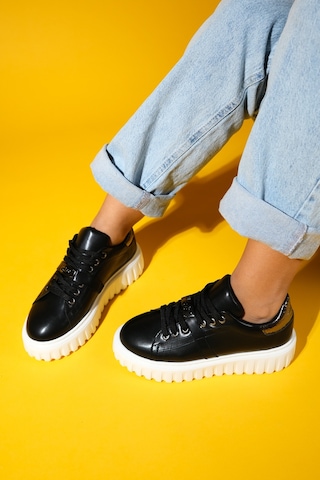 Luvishoes Luvi Shoes Andro Siyah Platin Kalın Tabanlı Kadın Spor Ayakkabı Siyah