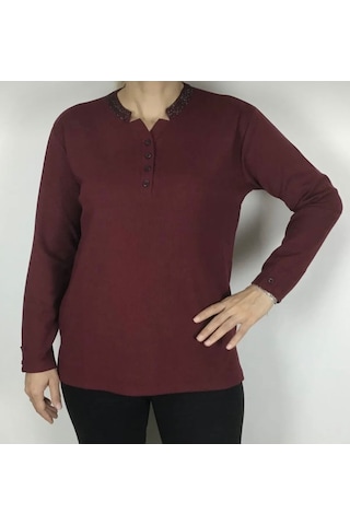 Yakası Taşlı Ve Düğmeli Spor Anne Bluz Fuşya
