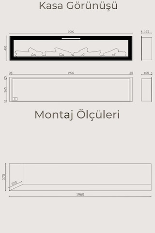 Masta 200 Elektrikli Şömine - Isıtıcısız, Cam Çerçeveli, Sınırsız
