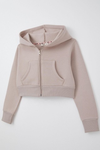 Breeze Kız Çocuk Crop Hırka Fermuarlı Kapüşonlu 8-14 Yaş, Vizon Vizon