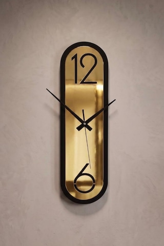 Dekoratif Ahşap Dikey Duvar Saati Modern Minimalist Sessiz Mekanizmalı Salon Ofis 18x50cm Altın