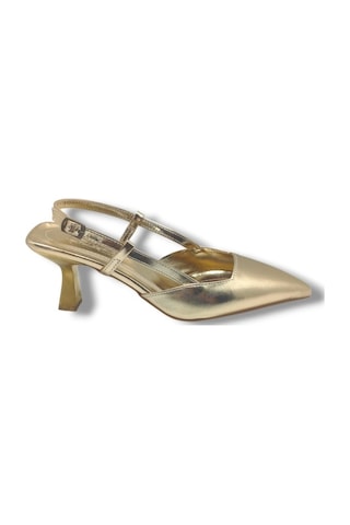 C-shoes Nb100-26 Parlak Metalik Deri İnce Kısa Topuklu Kadın Stiletto Altın
