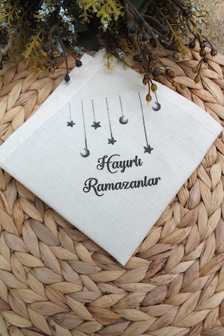 Hayırlı Ramazanlar Baskılı Keten Servis Sunum Peçetesi 6 Adet