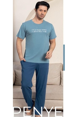 Pijamerry Erkek Bisiklet Yaka Kısa Kol Penye Pijama Takımı 5832 - 1 Adet Açık Mavi