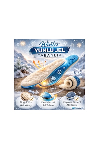 Soft Winter Sıcak Tutan Termal Yünlü Kışlık Ortopedik Jel Silikon Tabanlık Mt7033