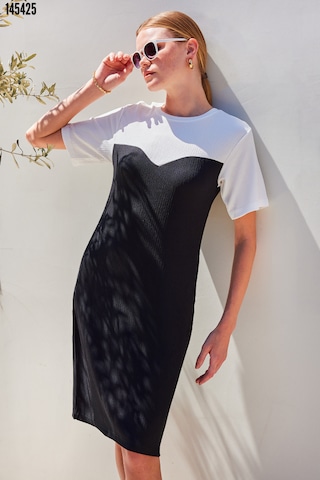Kadın Bisiklet Yaka Kısa Kollu Örme Elbise