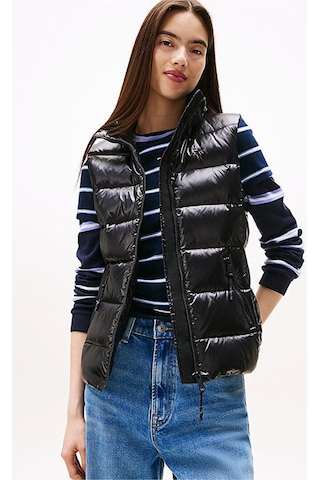Tommy Hilfiger Kadın Marka Logolu Full Fermuarlı Şık Görünüşlü Günlük Kullanıma Uygun Siyah Yelek Dw-10177 Siyah