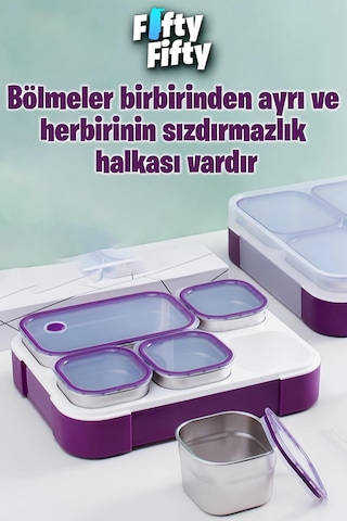 Vagonlife Lunch Box 1000 Ml Sızdırmaz,karışmaz 5 Hazneli Yeni Nesil Sefer Tası -fflbox40097 Mor