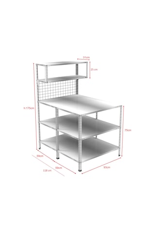 3 Katlı Duble Paketleme Masası 118x93 Cm - 2 Raflı Tel Kafesli , Atölye, Depo, Hobi Çalışma Masası Gri