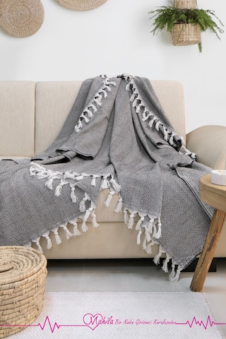 Klasik Pamuklu Koltuk Örtüsü 180x210cm Balık Sırtı Desen Koltuk Örtüsü Antrasit