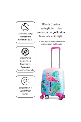 Gedox Kids Pembe Flamingo Ve Güneş Desenli Kız Çocuk Valizi 153.03 Pembe Flamingo Ve Güneş