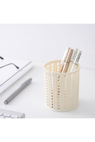 Yaratıcı Rattan Plastik Kalem Tutucu Içi Boş Kutular Öğrenci Masaüstü Ofis Kırtasiye Kova Kalem Pembe