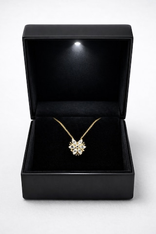 Çekirdekjewelry 925 Ayar Gümüş Altın Kaplama Çiçek Model Zirkon Taşlı Kadın Kolye Özel Işıklı Hediye Kutusunda Sarı
