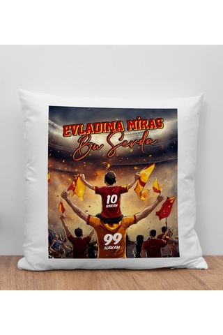 Bk Gift Kişiye Özel İsimli Baba-oğul Sarı Kırmızı Evladıma Miras Bu Sevda Beyaz Kırlent Yastık-2, Doğum Günü Hediyesi, Taraftar Hediyesi Kobitmeyencom