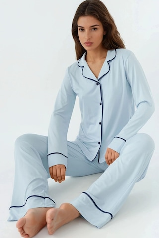 Hiccup Gömlek Yakal Ekstra Yumuşak Rahat Kesim Uzun Kollu Pijama Takımı Bebek Mavisi