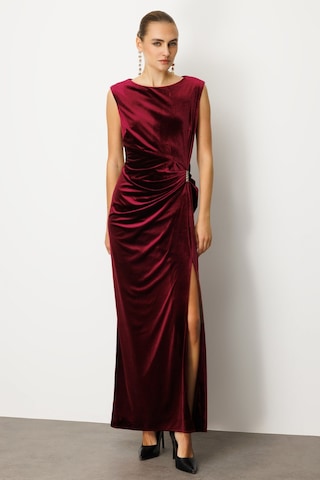 Ekol Kadın Beli Büzgülü Maxi Kadife Elbise 4141 Bordo Bordo