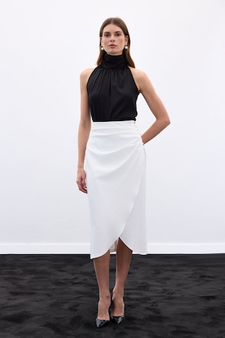 Sateen Düğme Detaylı Kalem Etek - Ekru-136778 Ekru