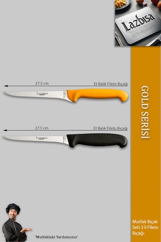 Lazbisa Mtf-057 Gold Incisive Serisi Balık Fileto Bıçağı Et Steak Bıçak Mutfak Bıçak Sarı