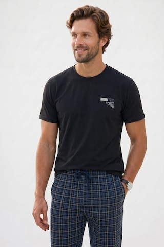 Tudors Erkek Standart Fit Normal Kesim Pamuklu Bisiklet Yaka Kısa Kollu Lastikli Siyah Pijama Takımı-51141